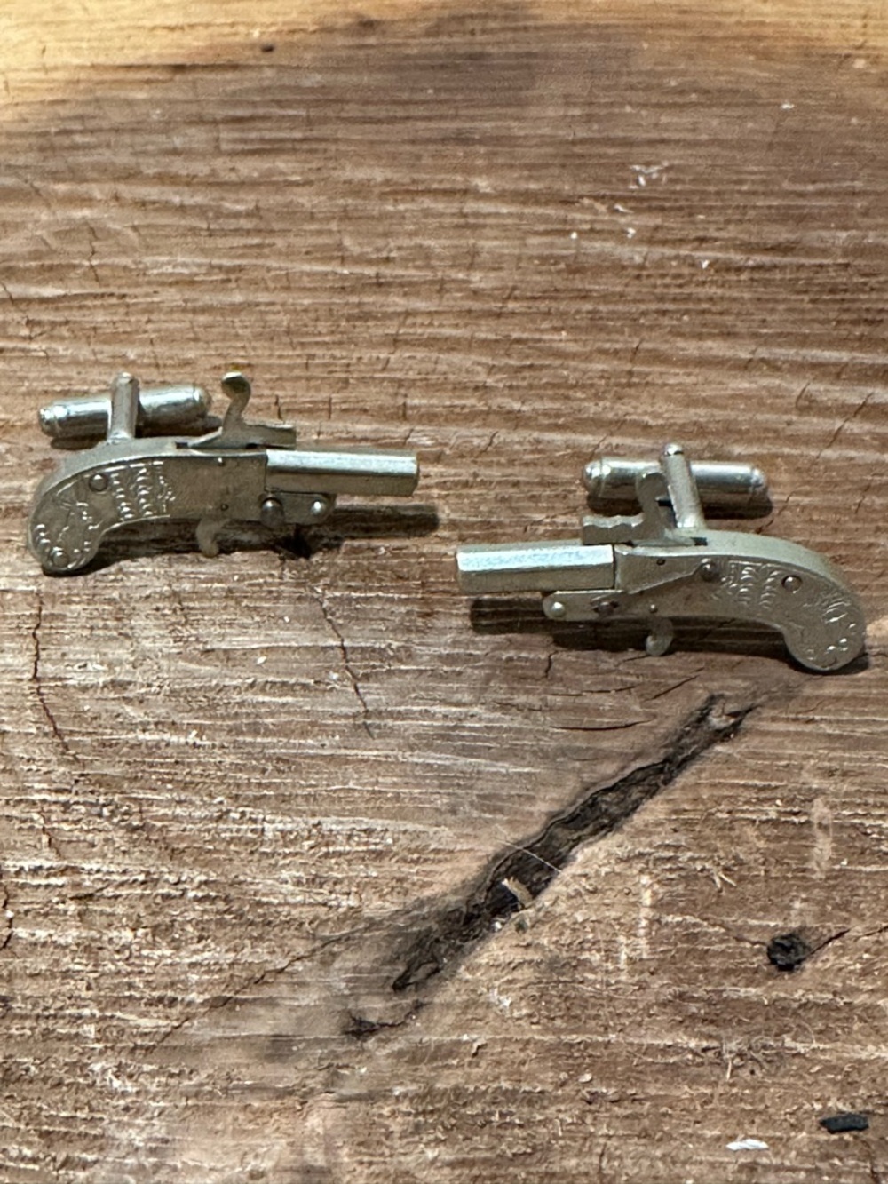 Vintage Revolver Cufflinks in Silver Tone